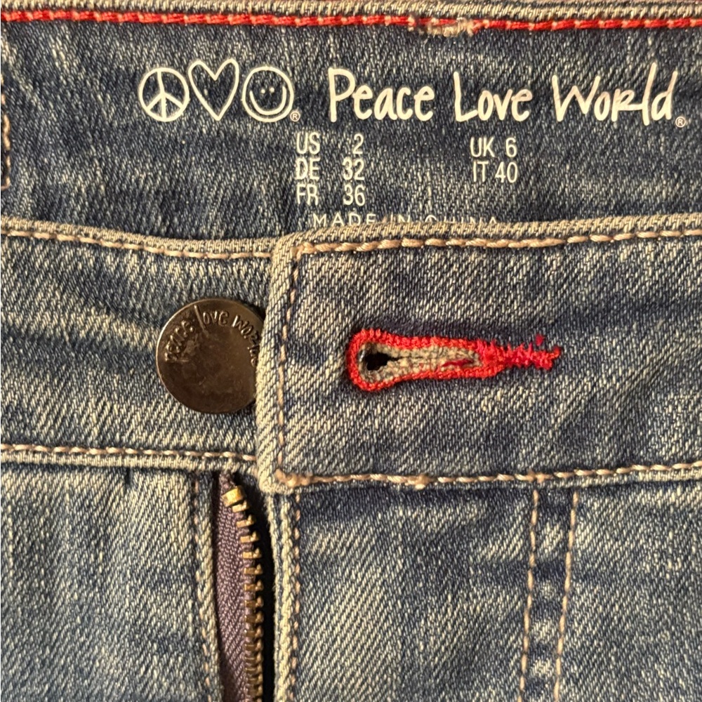 Peace Love World Blue Denim with Red Stitching skirt